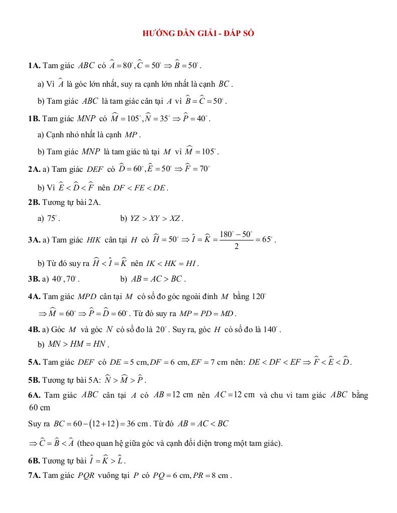 tóm tắt lý thuyết và các dạng bài tập quan hệ giữa các yếu tố trong một tam giác 4