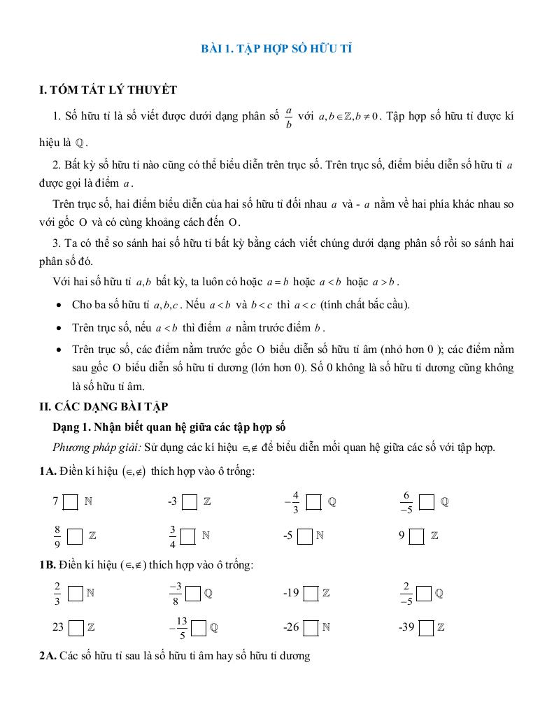 tóm tắt lý thuyết và các dạng bài tập số hữu tỉ toán 7 0