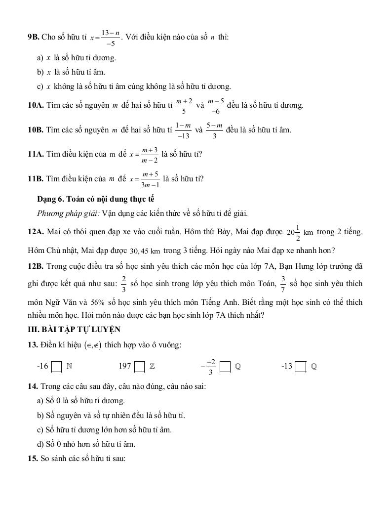 tóm tắt lý thuyết và các dạng bài tập số hữu tỉ toán 7 3