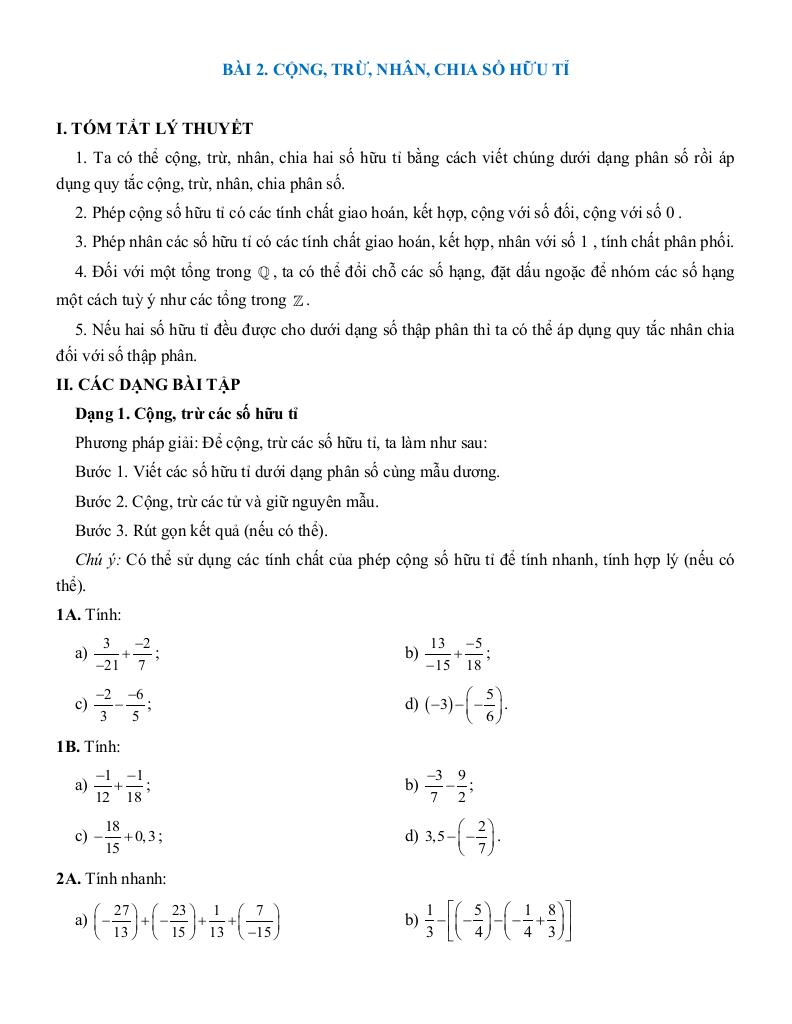 tóm tắt lý thuyết và các dạng bài tập số hữu tỉ toán 7 9