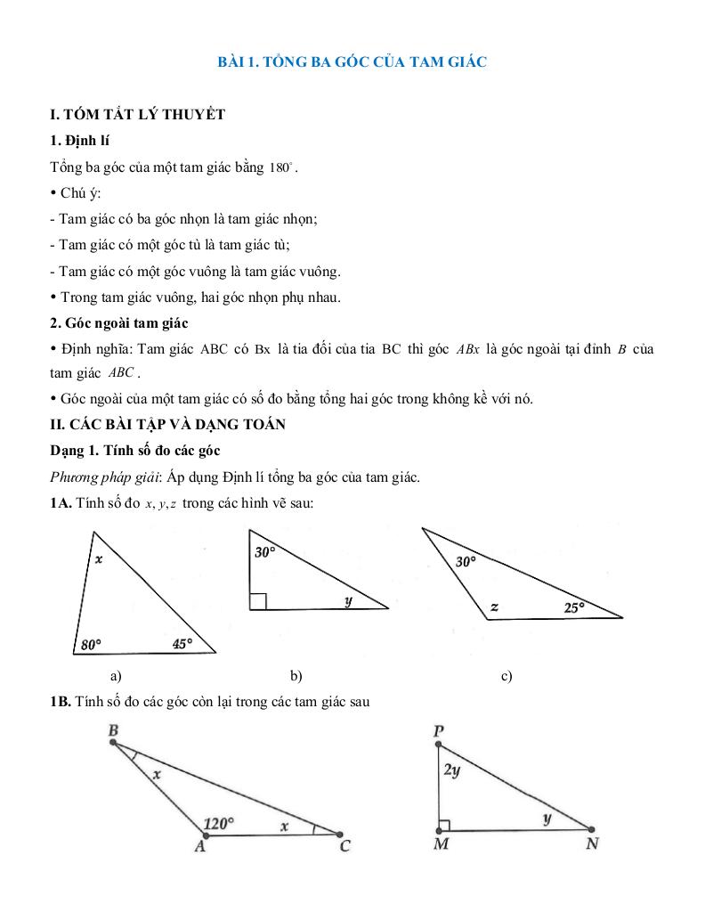 tóm tắt lý thuyết và các dạng bài tập tam giác bằng nhau toán 7 0