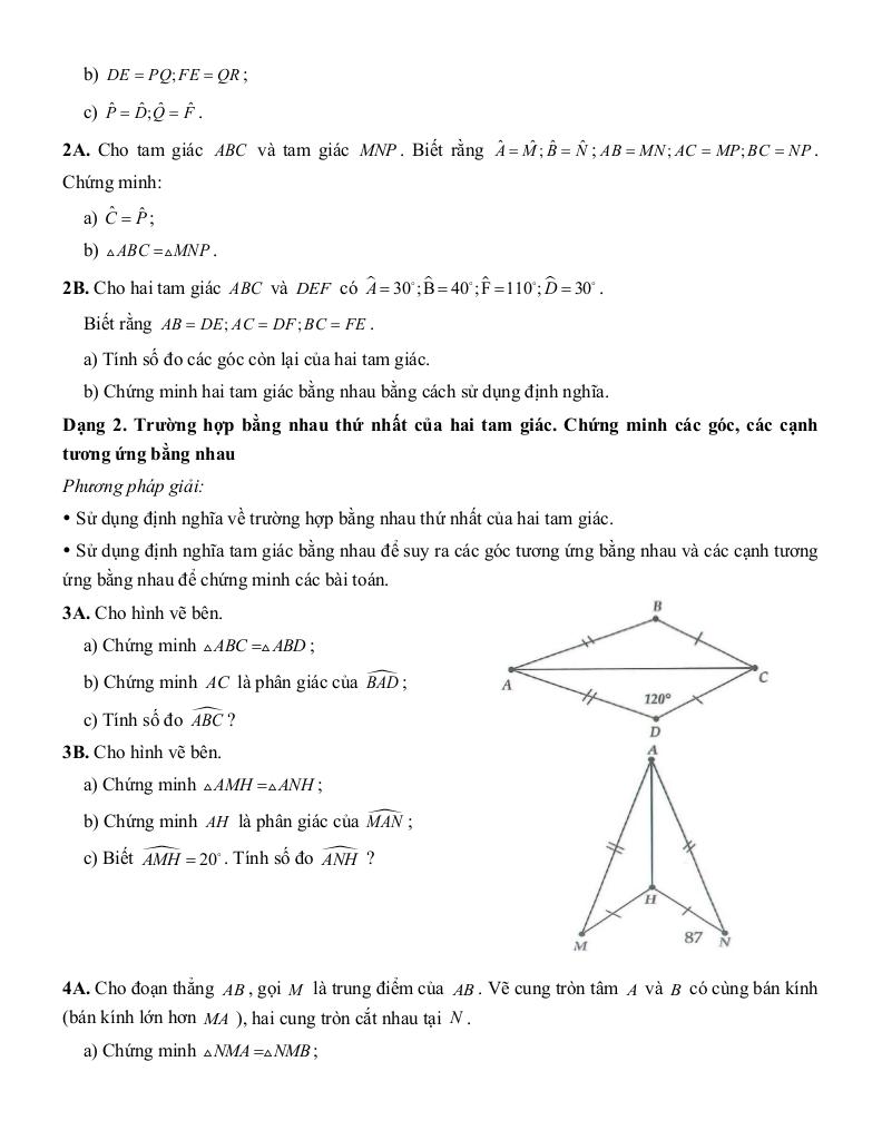 tóm tắt lý thuyết và các dạng bài tập tam giác bằng nhau toán 7 9