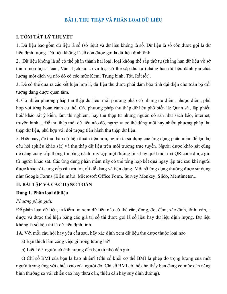tóm tắt lý thuyết và các dạng bài tập thu thập và biểu diễn dữ liệu toán 7 0