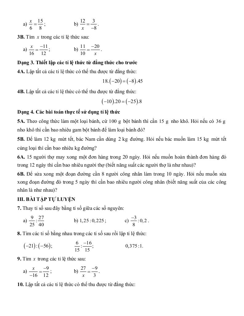 tóm tắt lý thuyết và các dạng bài tập tỉ lệ thức và đại lượng tỉ lệ toán 7 1