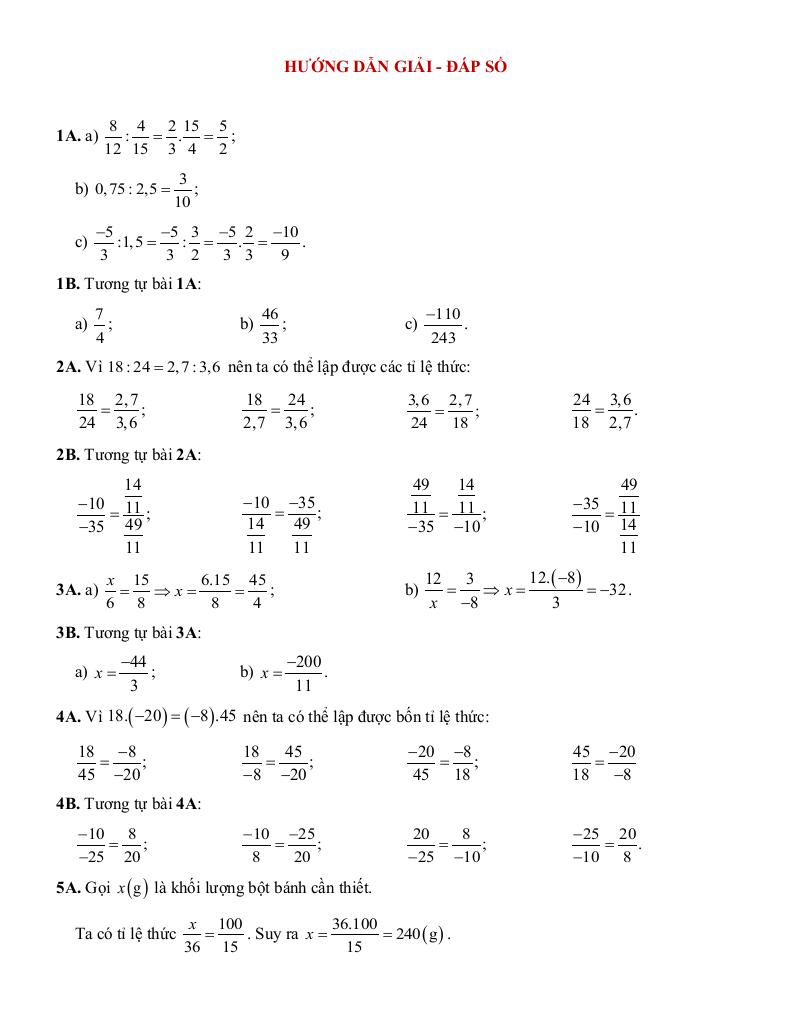 tóm tắt lý thuyết và các dạng bài tập tỉ lệ thức và đại lượng tỉ lệ toán 7 3