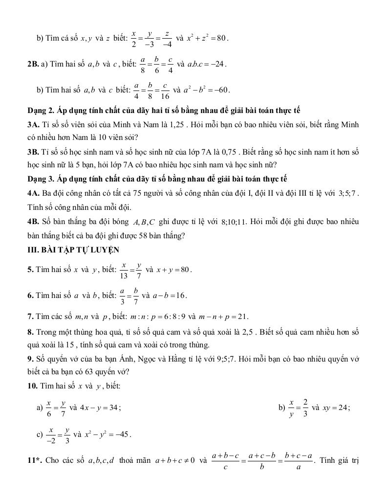 tóm tắt lý thuyết và các dạng bài tập tỉ lệ thức và đại lượng tỉ lệ toán 7 6
