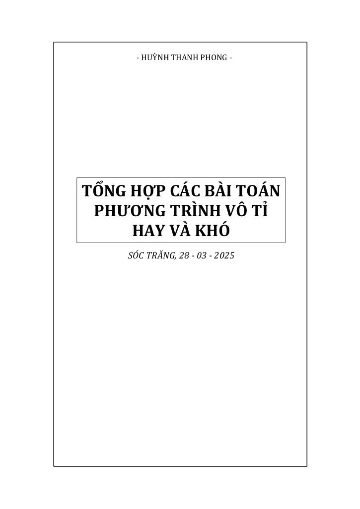 tổng hợp các bài toán phương trình vô tỉ hay và khó – huỳnh thanh phong 0