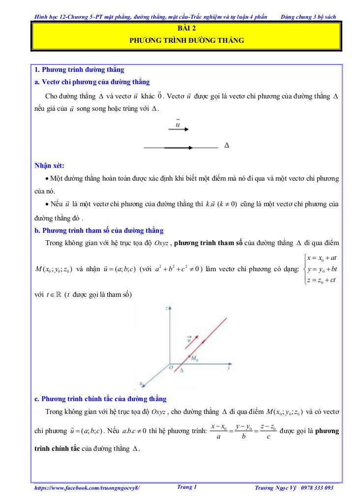 trắc nghiệm và tự luận chủ đề phương trình đường thẳng trong không gian 0