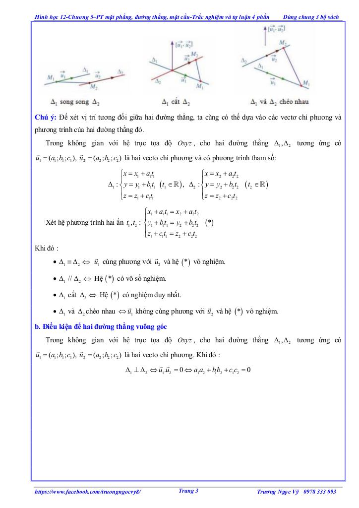 trắc nghiệm và tự luận chủ đề phương trình đường thẳng trong không gian 2