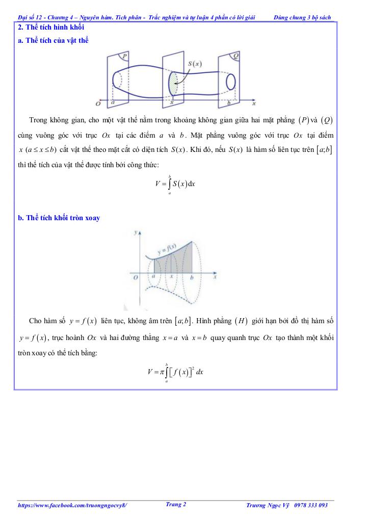 trắc nghiệm và tự luận chủ đề ứng dụng hình học của tích phân 1