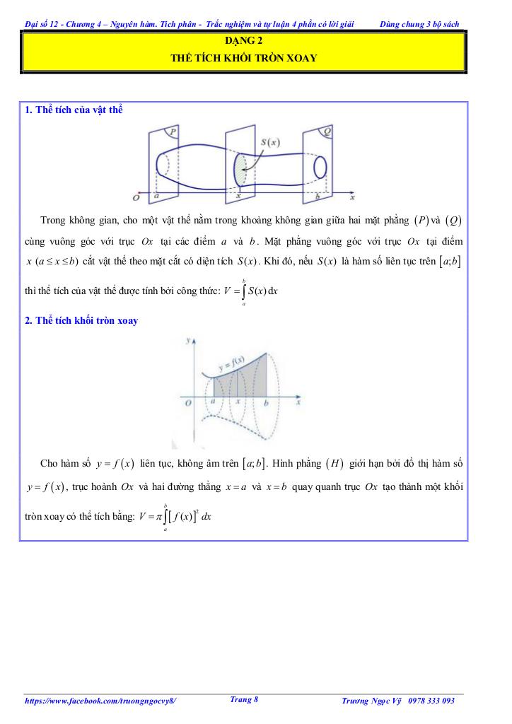 trắc nghiệm và tự luận chủ đề ứng dụng hình học của tích phân 7