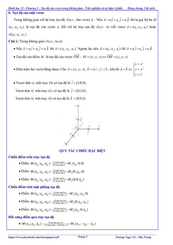 trắc nghiệm và tự luận tọa độ vectơ trong không gian, biểu thức tọa độ phép toán vectơ 1