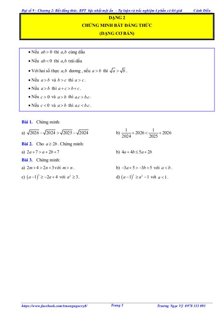 tự luận và trắc nghiệm bất đẳng thức, bất phương trình bậc nhất một ẩn toán 9 cánh diều 4