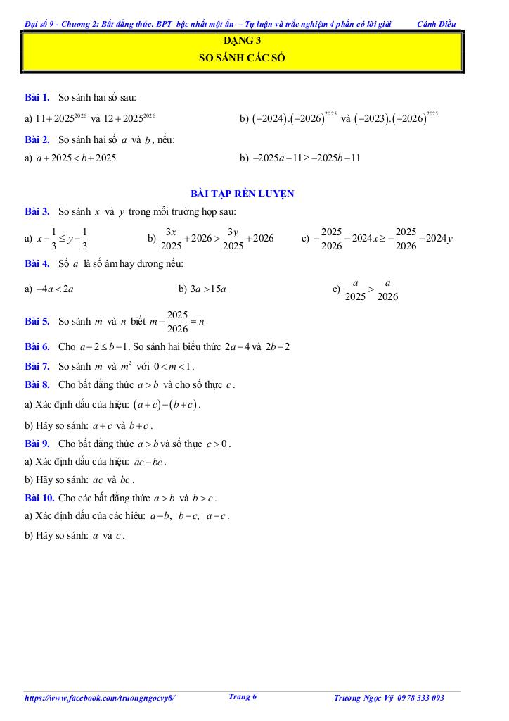 tự luận và trắc nghiệm bất đẳng thức, bất phương trình bậc nhất một ẩn toán 9 cánh diều 5