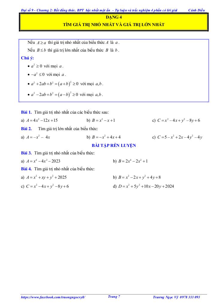 tự luận và trắc nghiệm bất đẳng thức, bất phương trình bậc nhất một ẩn toán 9 cánh diều 6