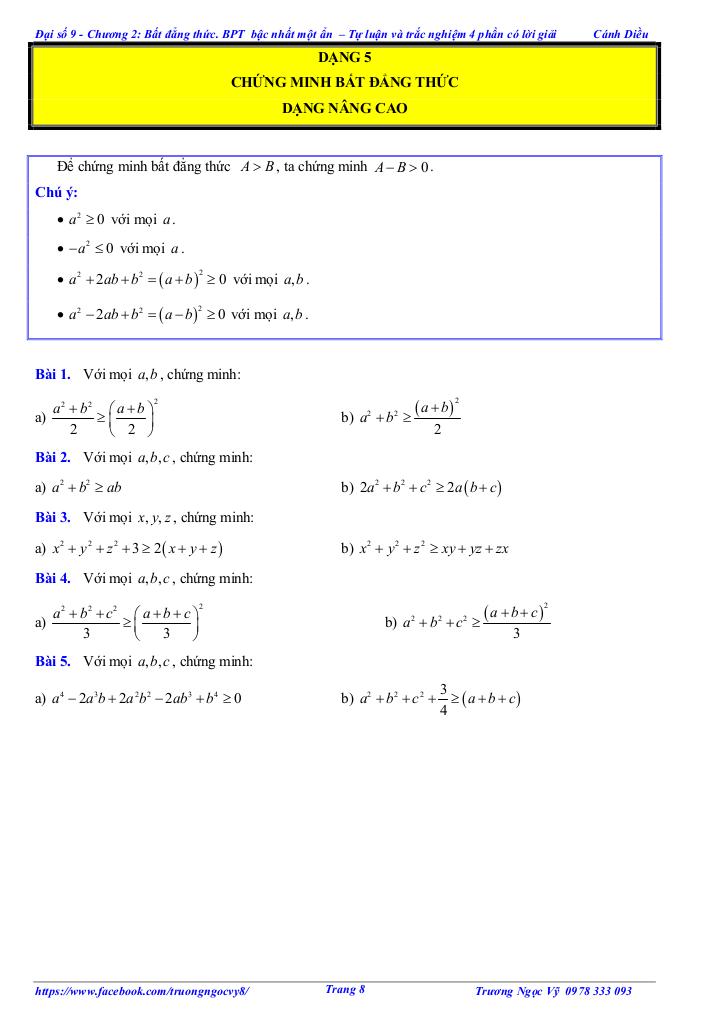 tự luận và trắc nghiệm bất đẳng thức, bất phương trình bậc nhất một ẩn toán 9 cánh diều 7