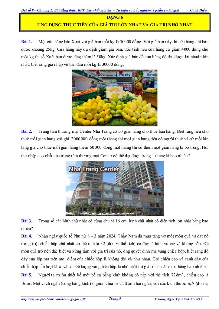 tự luận và trắc nghiệm bất đẳng thức, bất phương trình bậc nhất một ẩn toán 9 cánh diều 8