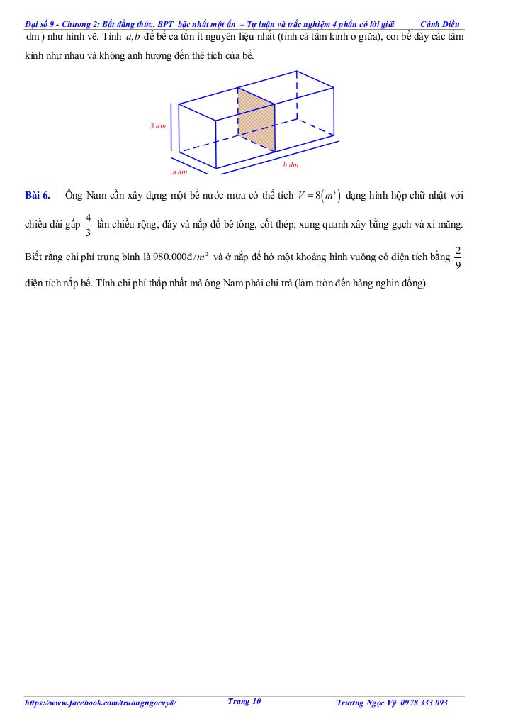 tự luận và trắc nghiệm bất đẳng thức, bất phương trình bậc nhất một ẩn toán 9 cánh diều 9