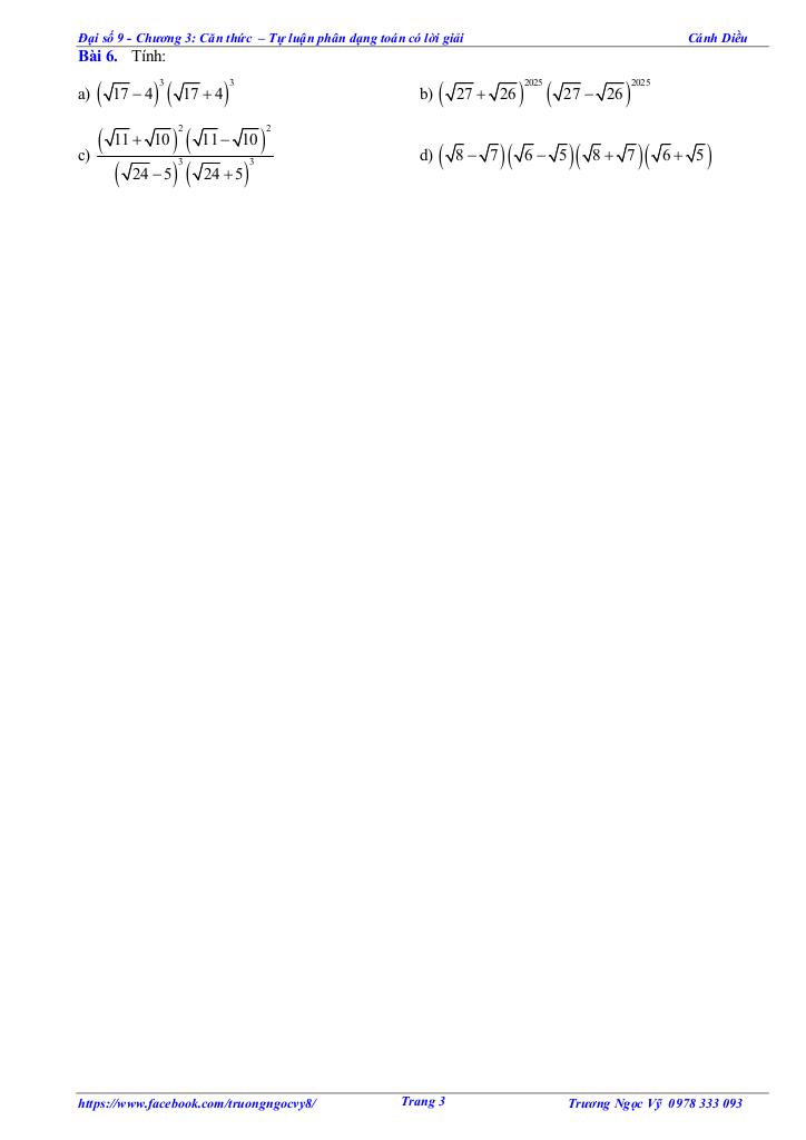tự luận và trắc nghiệm căn thức toán 9 cánh diều 2