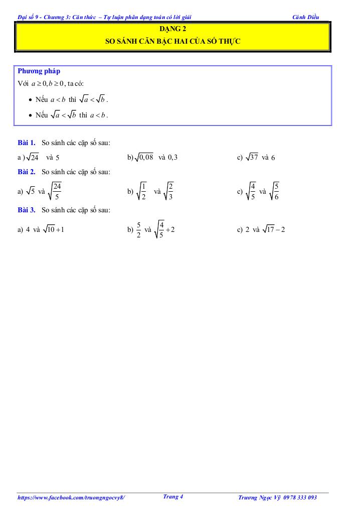 tự luận và trắc nghiệm căn thức toán 9 cánh diều 3
