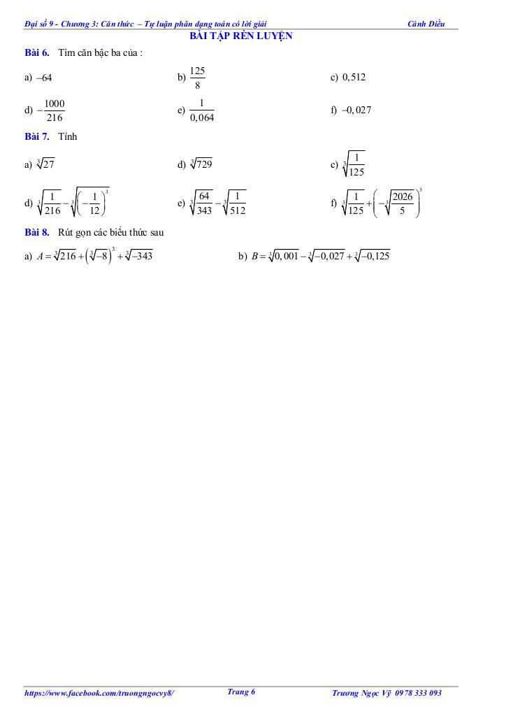 tự luận và trắc nghiệm căn thức toán 9 cánh diều 5
