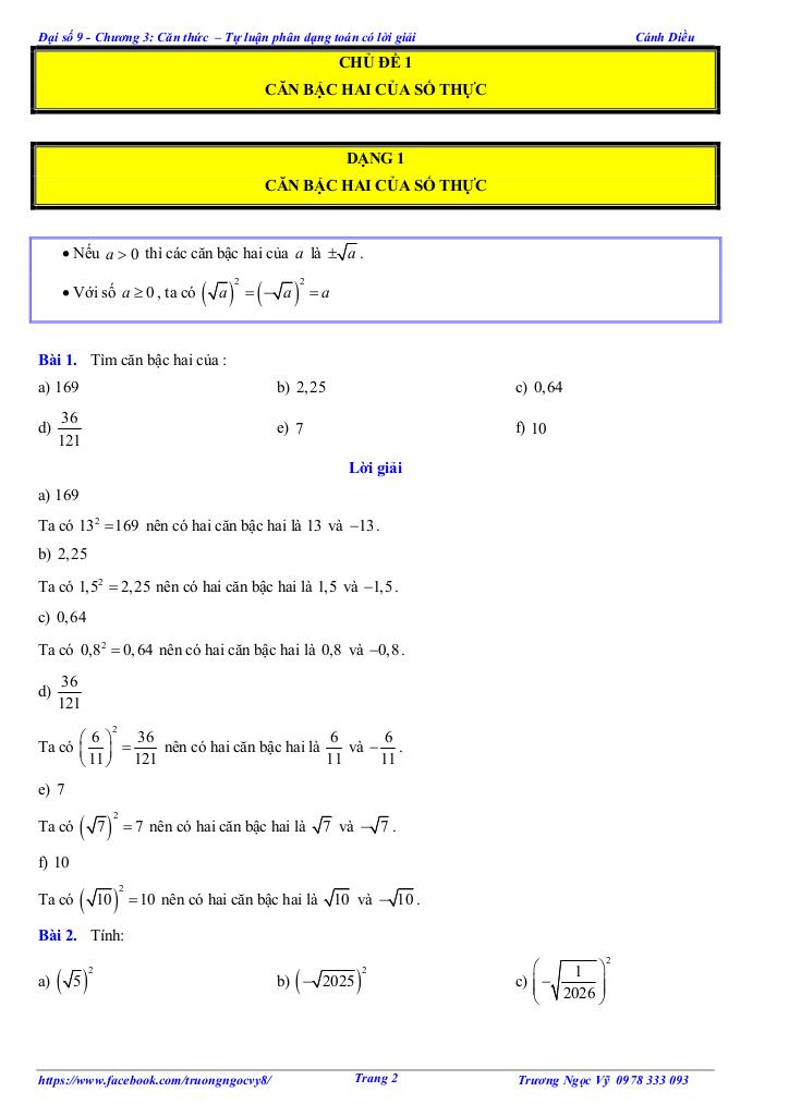 tự luận và trắc nghiệm căn thức toán 9 cánh diều 8