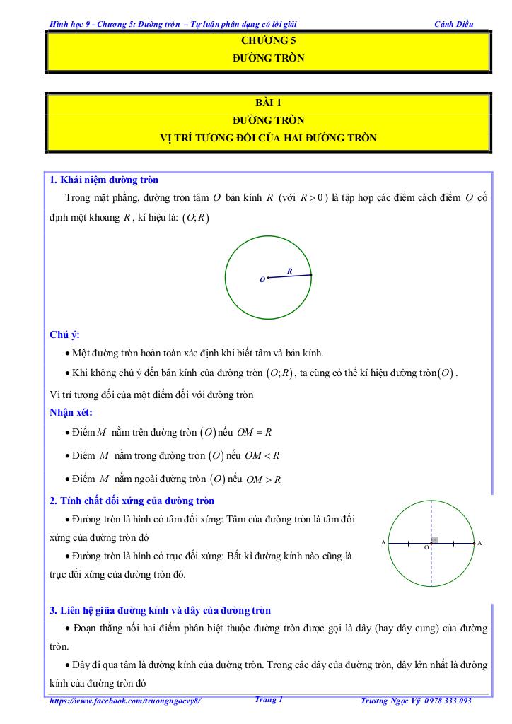 tự luận và trắc nghiệm đường tròn toán 9 cánh diều 0