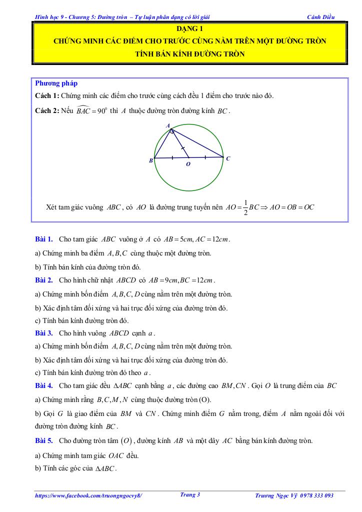 tự luận và trắc nghiệm đường tròn toán 9 cánh diều 2