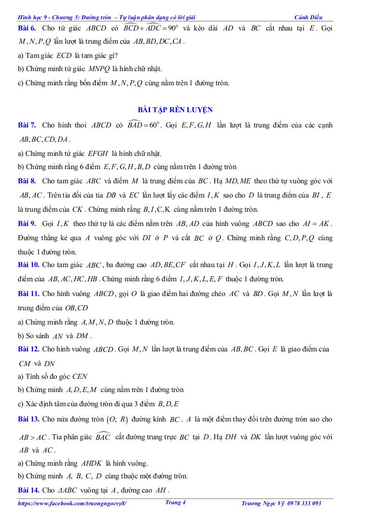 tự luận và trắc nghiệm đường tròn toán 9 cánh diều 3