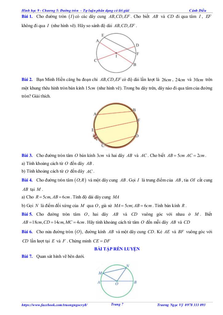 tự luận và trắc nghiệm đường tròn toán 9 cánh diều 6