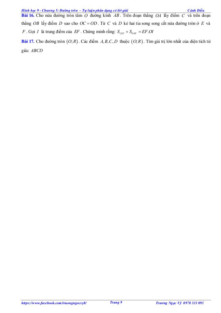 tự luận và trắc nghiệm đường tròn toán 9 cánh diều 8