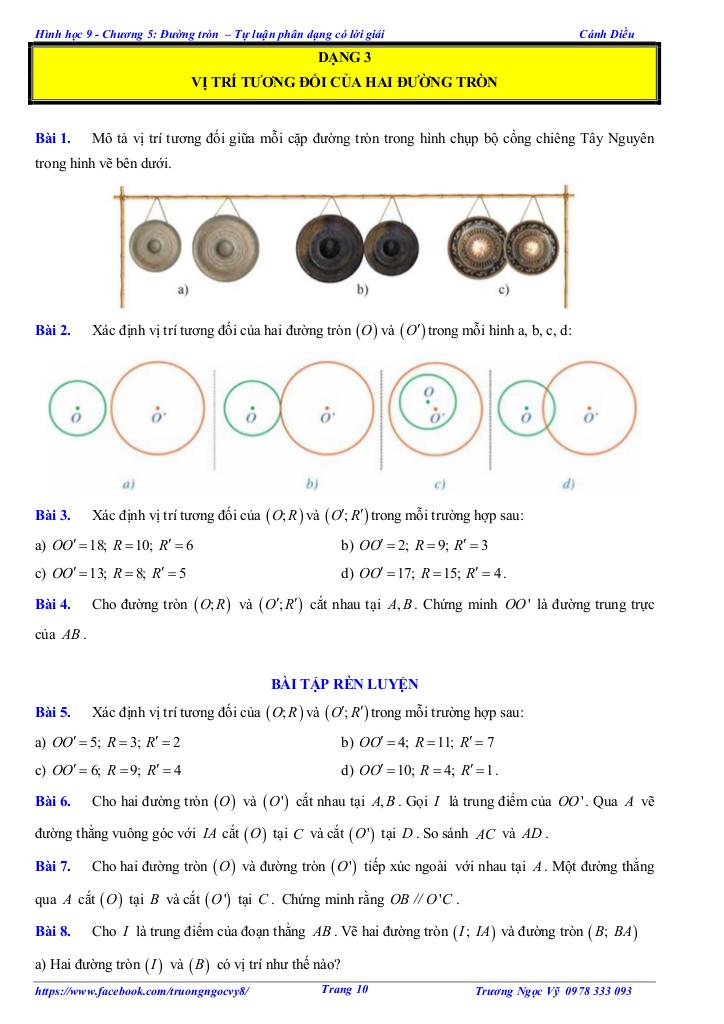 tự luận và trắc nghiệm đường tròn toán 9 cánh diều 9