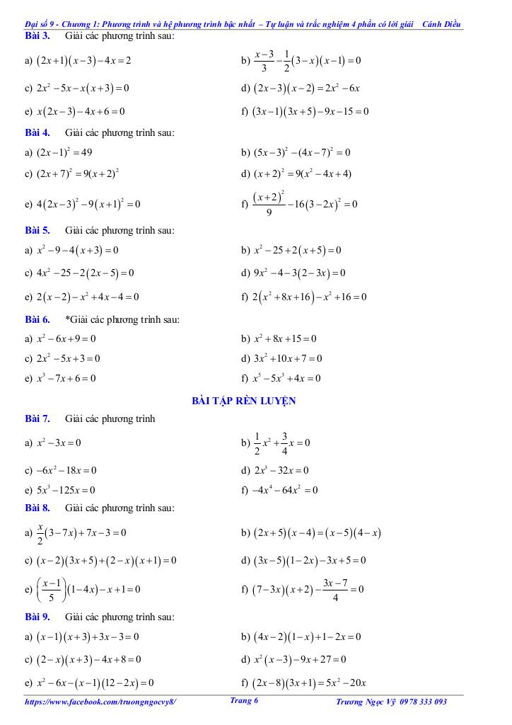tự luận và trắc nghiệm phương trình và hệ phương trình bậc nhất toán 9 cánh diều 5