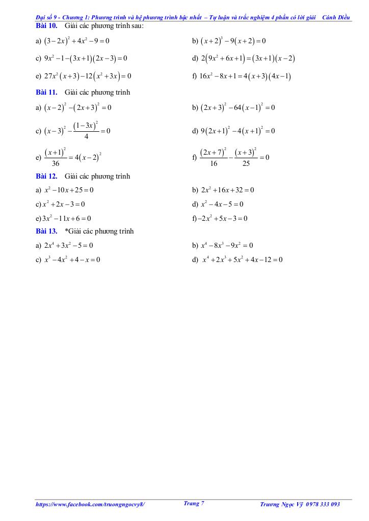 tự luận và trắc nghiệm phương trình và hệ phương trình bậc nhất toán 9 cánh diều 6