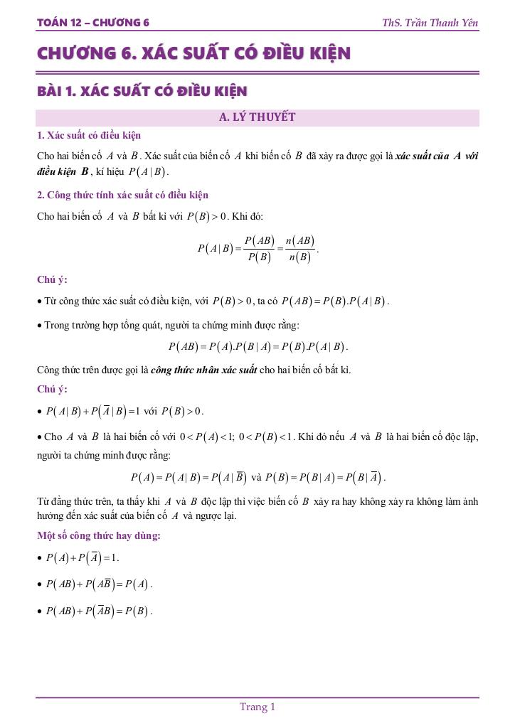 xác suất có điều kiện toán 12 ctst – trần thanh yên 2