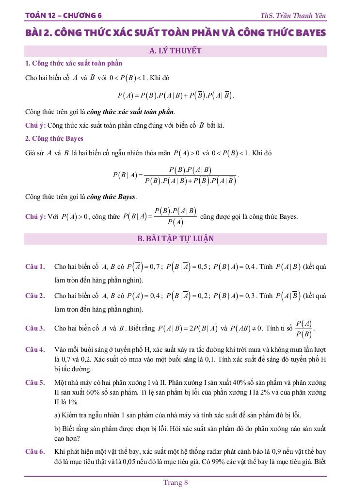 xác suất có điều kiện toán 12 ctst – trần thanh yên 9