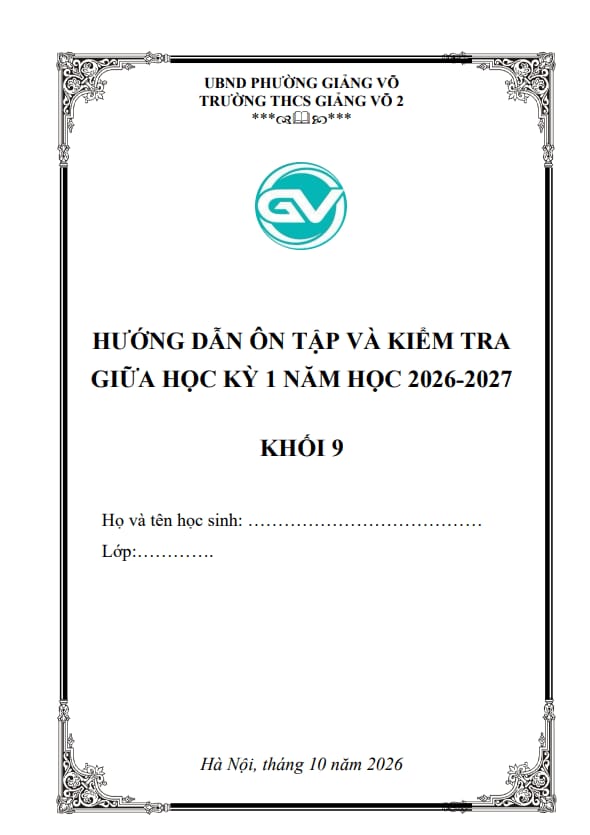 ôn tập giữa học kỳ 1 toán 9 năm 2026 – 2027 trường thcs giảng võ 2 – hà nội