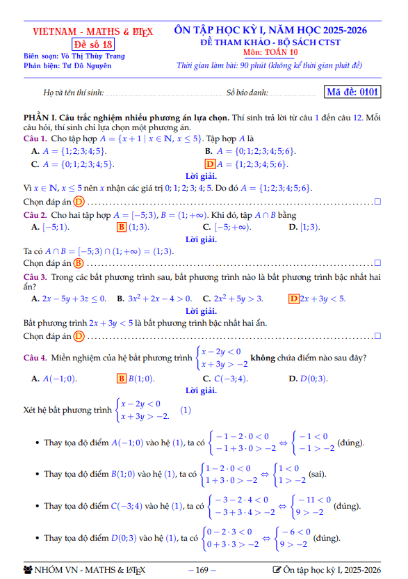 bộ đề tham khảo ôn tập học kỳ 1 toán 10 sách ctst năm học 2025 – 2026
