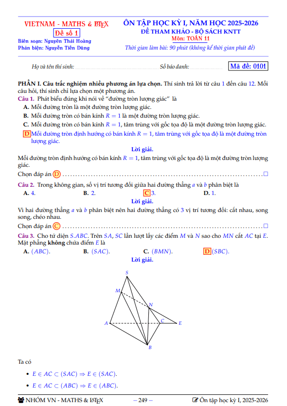 bộ đề tham khảo ôn tập học kỳ 1 toán 11 sách knttvcs năm học 2025 – 2026