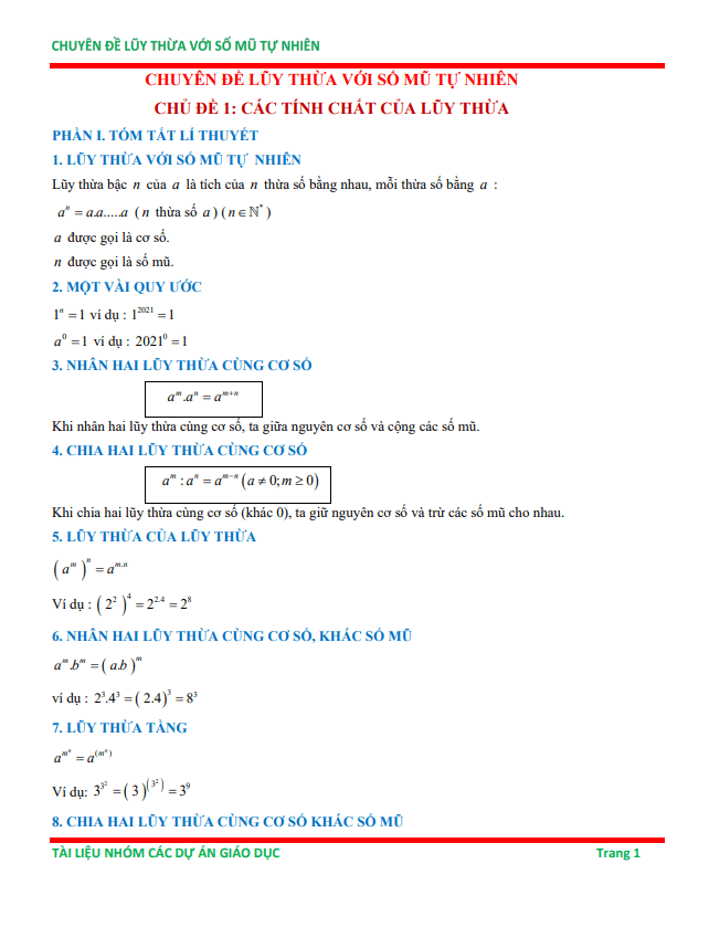 chuyên đề lũy thừa với số mũ tự nhiên ôn thi học sinh giỏi toán 6