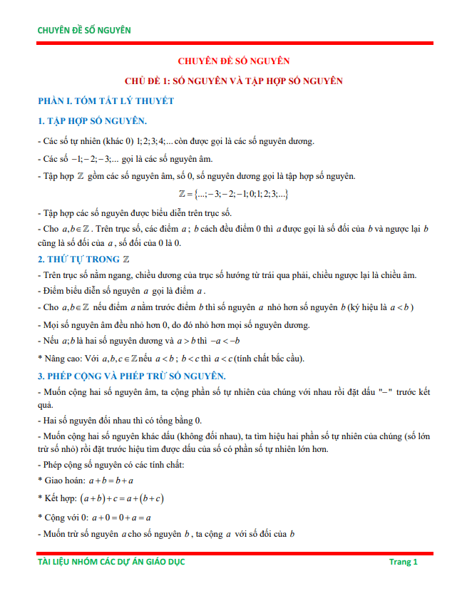 chuyên đề số nguyên ôn thi học sinh giỏi toán 6