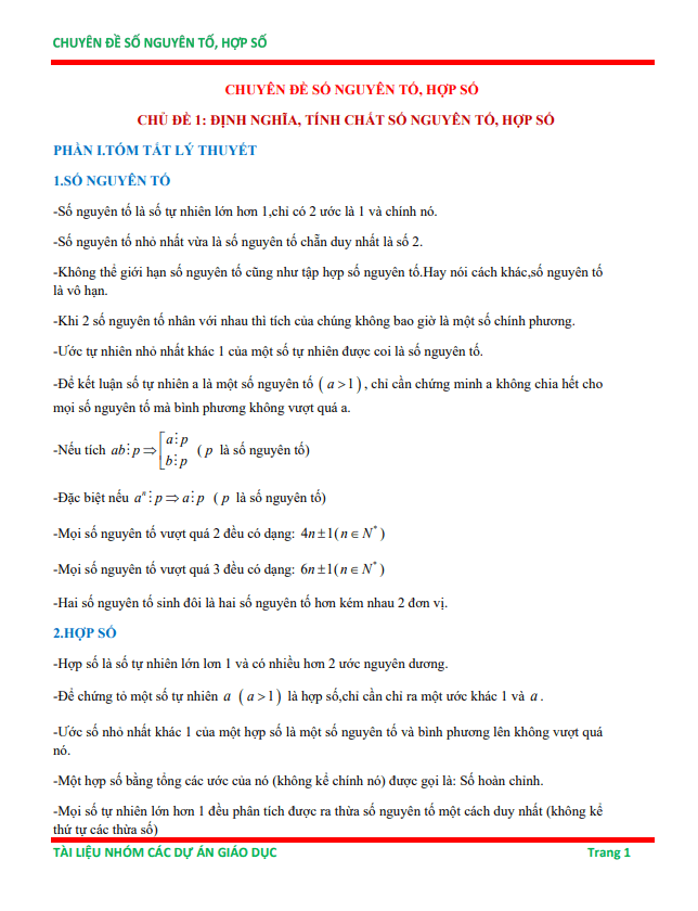 chuyên đề số nguyên tố và hợp số ôn thi học sinh giỏi toán 6