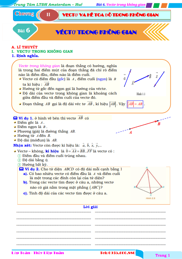 chuyên đề vectơ và hệ trục tọa độ trong không gian – diệp tuân