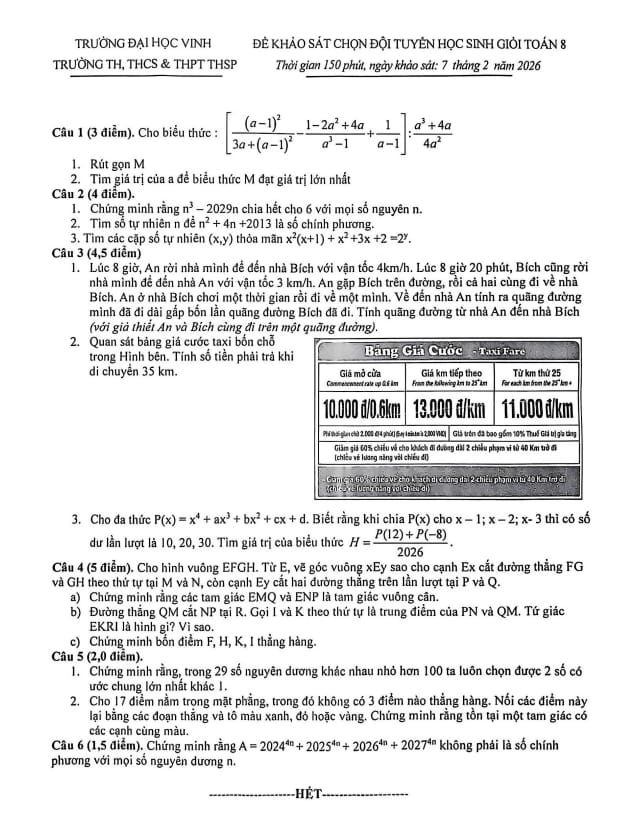 đề chọn đội tuyển hsg toán 8 năm 2025 – 2026 trường thsp đại học vinh – nghệ an