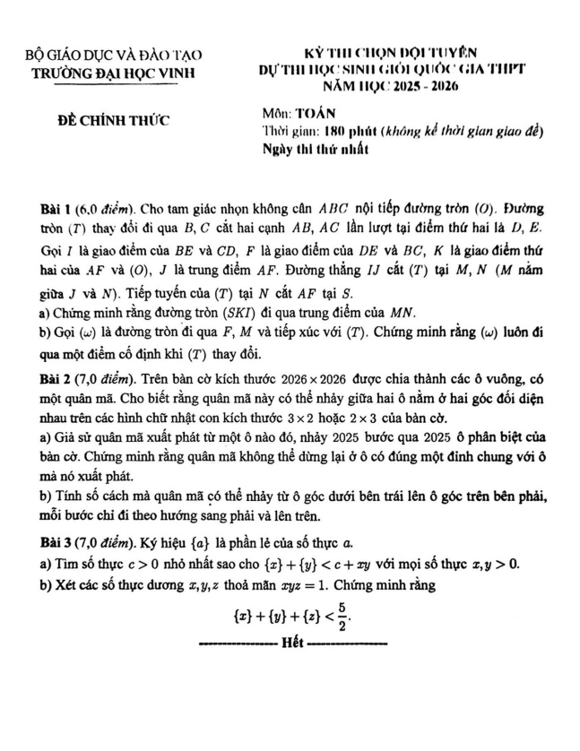 đề chọn đt thi hsg qg toán thpt năm 2025 – 2026 trường chuyên đh vinh – nghệ an