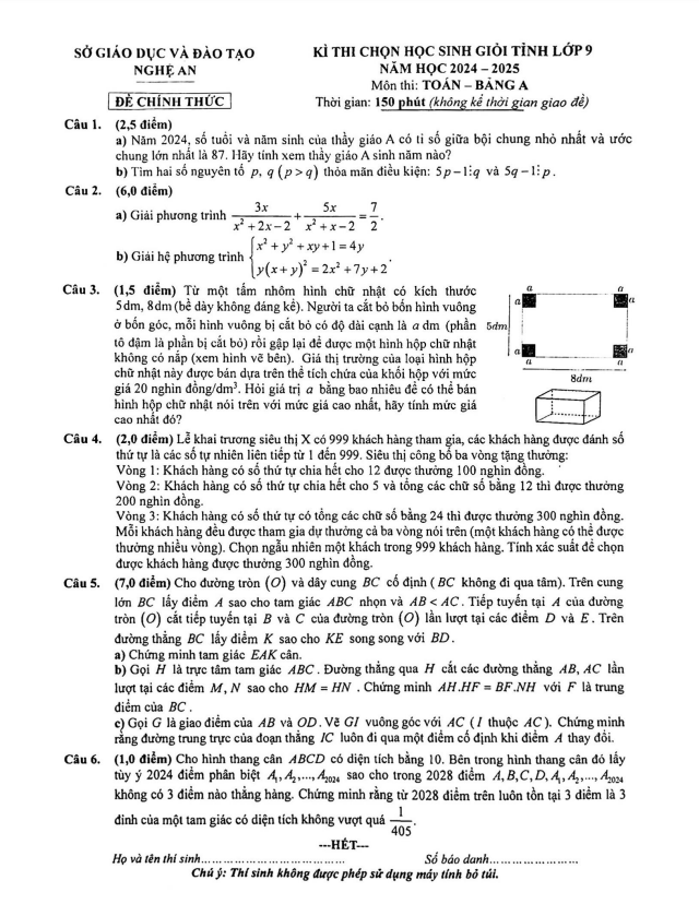đề chọn học sinh giỏi tỉnh toán 9 năm 2024 – 2025 sở gd&đt nghệ an
