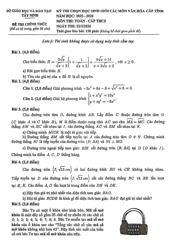 đề chọn học sinh giỏi tỉnh toán thcs năm 2025 – 2026 sở gd&đt tây ninh