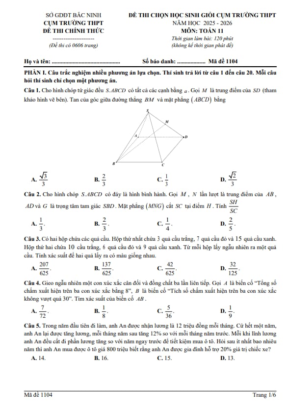 Tài liệu đề chọn học sinh giỏi toán 11 năm 2025 – 2026 cụm trường thpt – bắc ninh