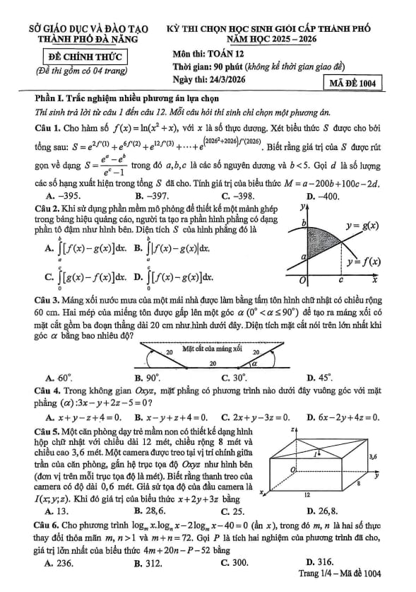 Tài liệu đề chọn học sinh giỏi toán 12 năm 2025 – 2026 sở gd&đt đà nẵng