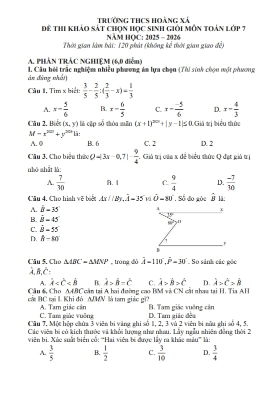 đề chọn học sinh giỏi toán 7 năm 2025 – 2026 trường thcs hoàng xá – phú thọ